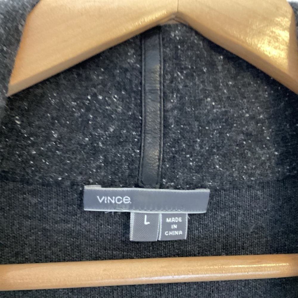 VINCE Leather Trim Cardigan Cashmere Wool Silk - Picture 14 of 16